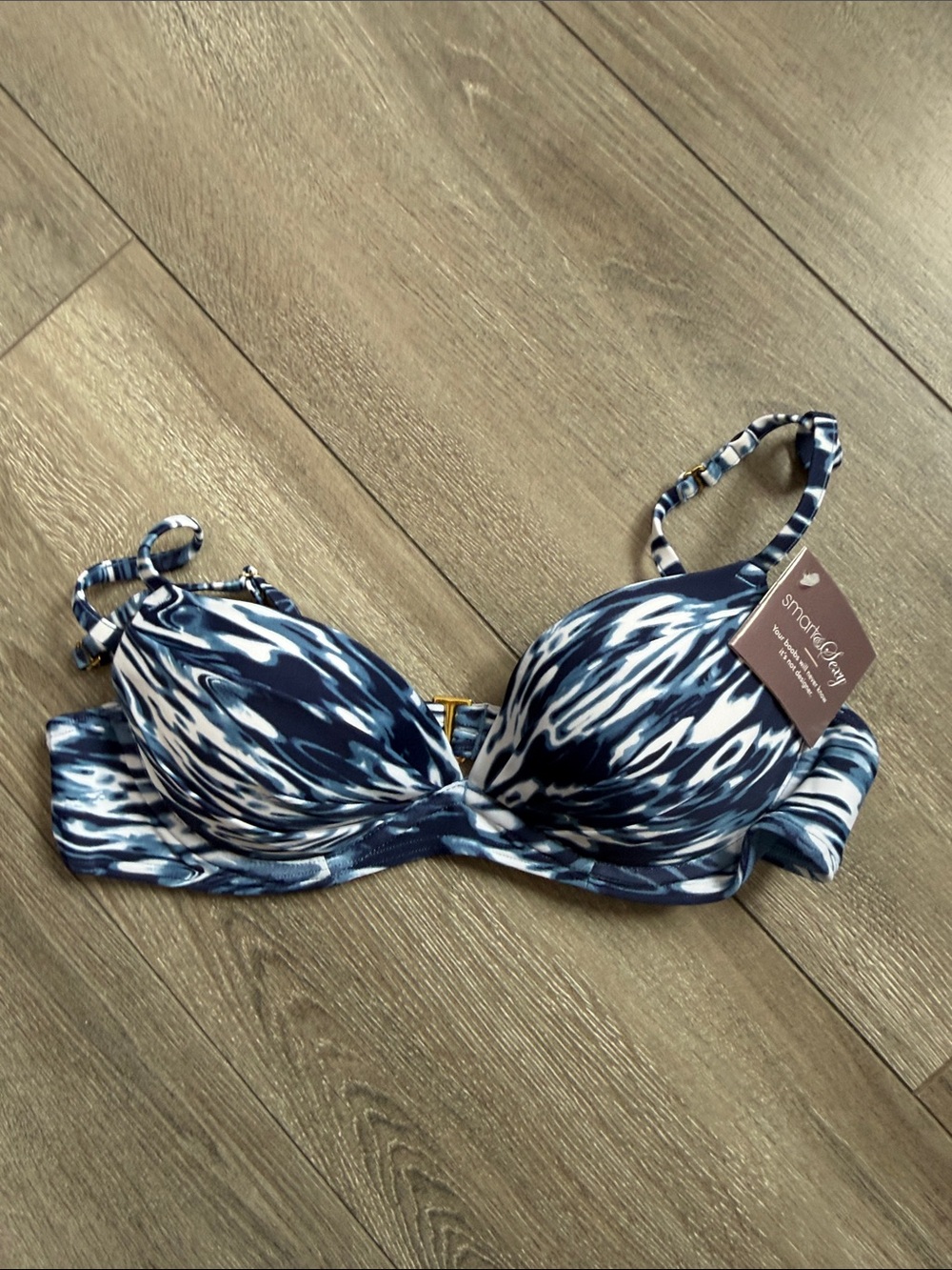 smart & sexy Navy and White Patterned Push-Up Bikini Top